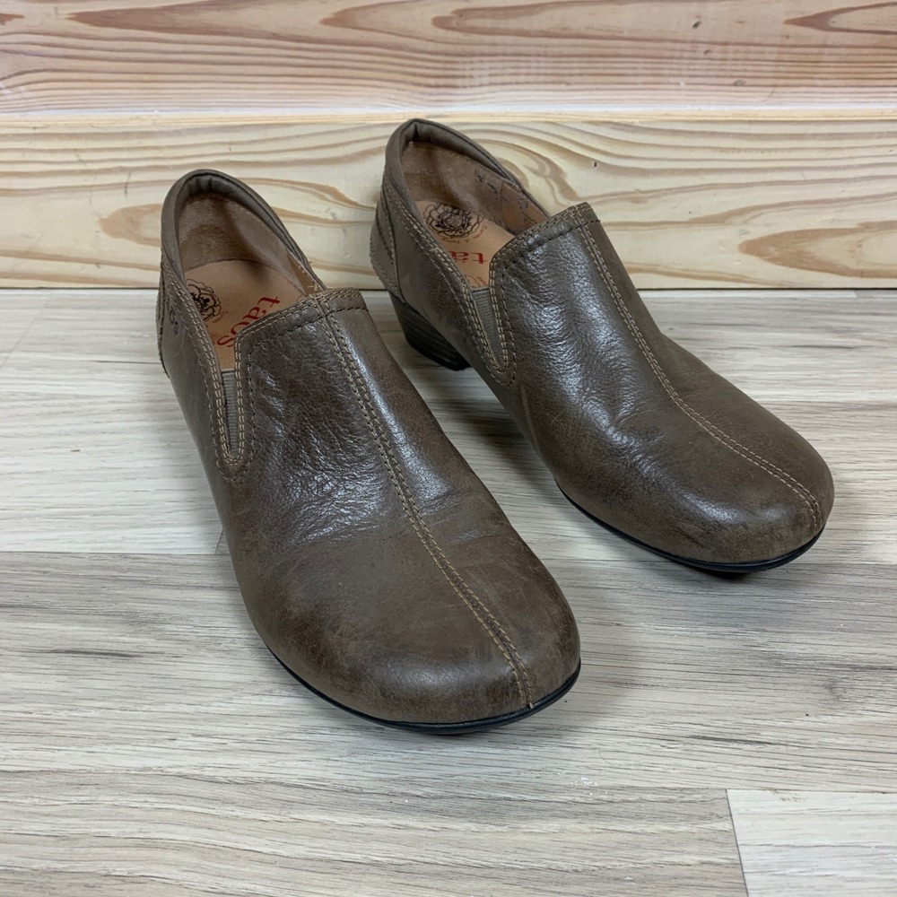 Taos Shuffle Loafers Women 8 Brown Leather Slip On Low Block‎ Heel